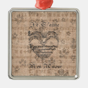 Beautiful antique music notes heart metal ornament