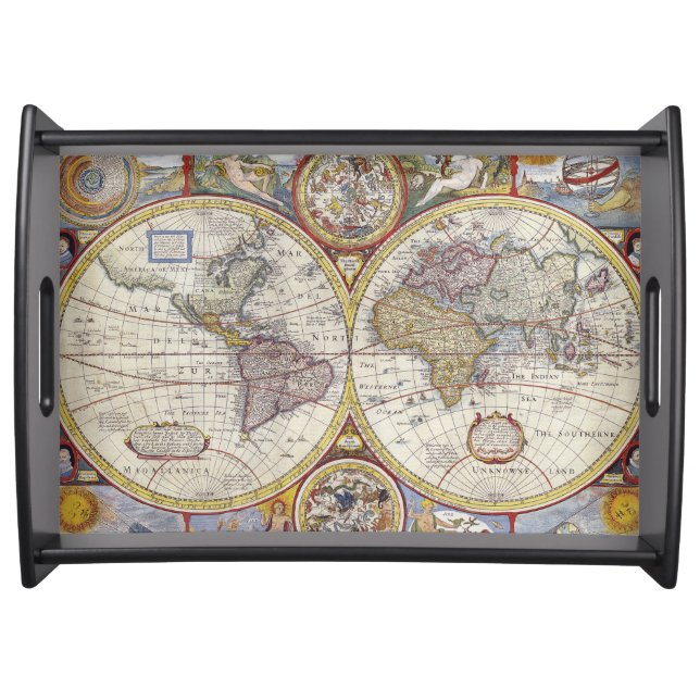 Beautiful Antique Old World Map Serving Tray (Front)