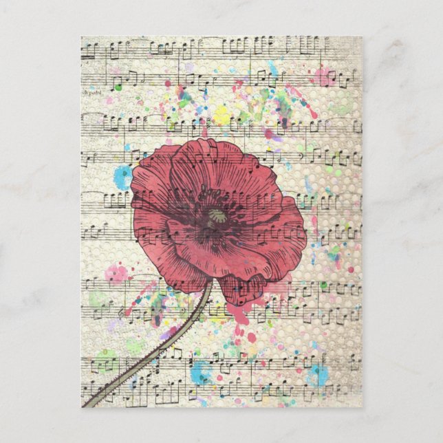 Beautiful antique poppy flower music notes (Front)