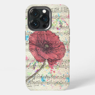 Beautiful antique poppy flower music notes iPhone 13 pro case