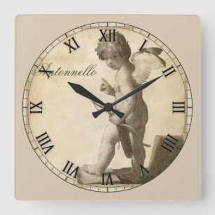 Beautiful Antique Roman Numeral Cherub Square Wall Clock