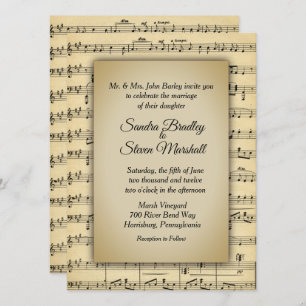 Beautiful Antique Sheet Music Theme Wedding Invitation