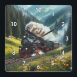 Beautiful Antique Steam Engine Locomotive Square Wall Clock<br><div class="desc">This is a Very Beautiful Antique Steam Engine Locomotive Traveling Through the Mountains Wall Clock, Digital Painting</div>