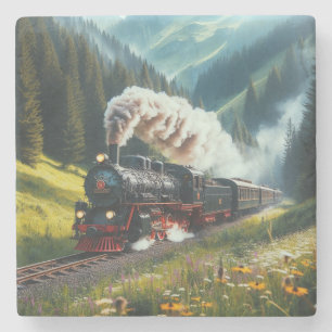 Beautiful Antique Steam Engine Locomotive Stone Coaster