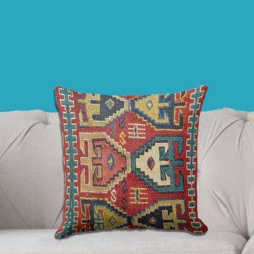 Beautiful Antique Tribal Kilim Style Rug Design Throw Pillow