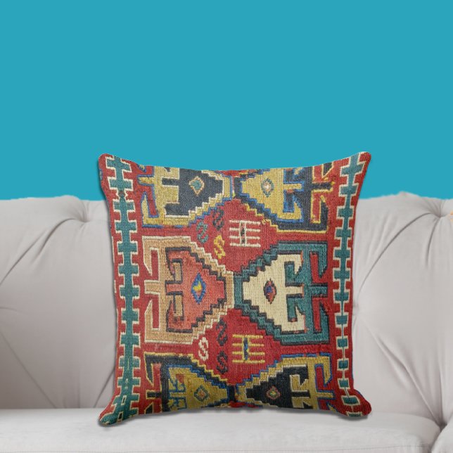 Beautiful Antique Tribal Kilim Style Rug Design Throw Pillow (Creator Uploaded)