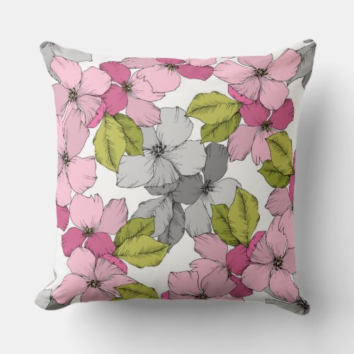 Beautiful Appe blossom mixed colors pink and green Throw Pillow