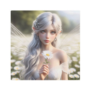 Beautiful April Fairy in Daisies Metal Print