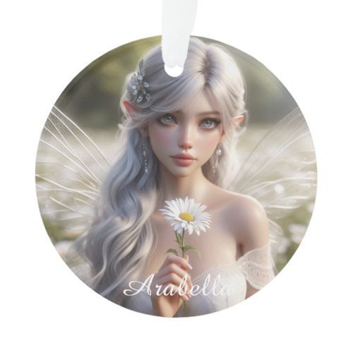 Beautiful April Fairy in Daisies Ornament