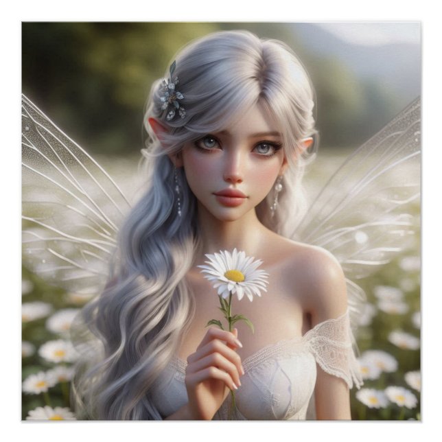 Beautiful April Fairy in Daisies Poster (Front)