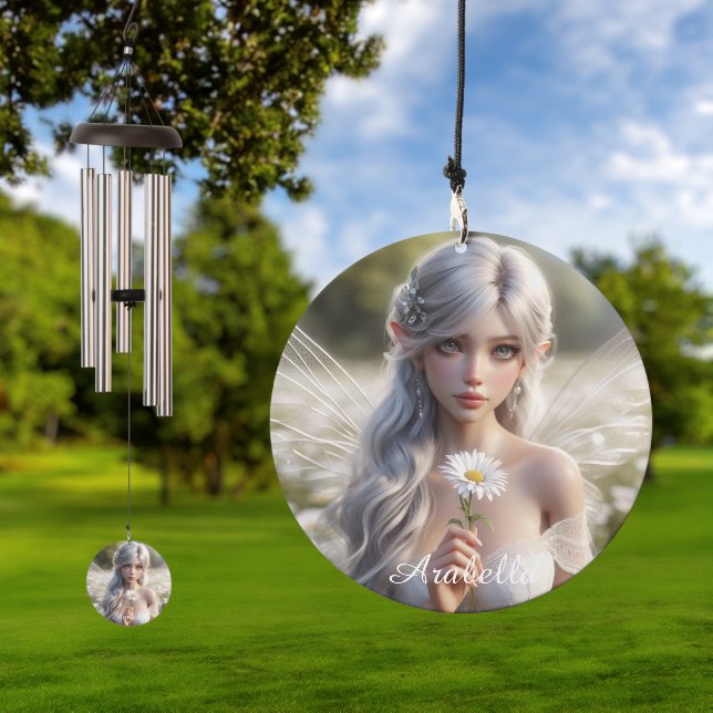 Beautiful April Fairy in Daisies Wind Chime (Outdoor)