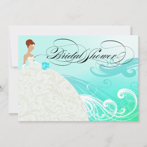 Beautiful Aqua and White Luxe Bridal Shower Invitation
