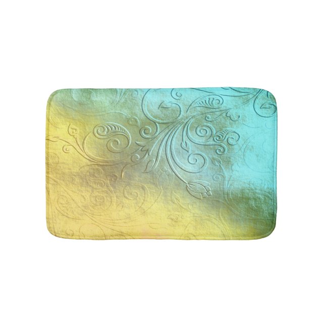 Beautiful Aqua and Yellow Bath Mat (Front)