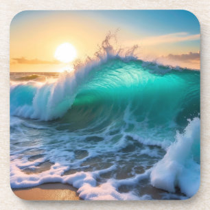 Beautiful Aqua Blue Frozen Ocean Waves Seascape Beverage Coaster