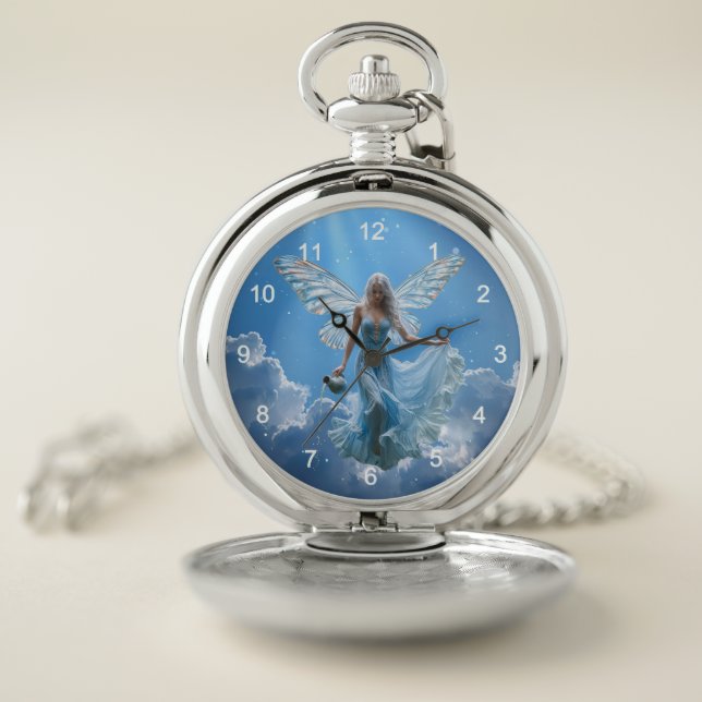 Beautiful Aquarius Fairy in the Clouds Pocket Watch (Inside)
