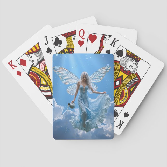 Beautiful Aquarius Fairy in the Clouds Poker Cards (Back)