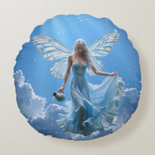 Beautiful Aquarius Fairy in the Clouds Round Pillow