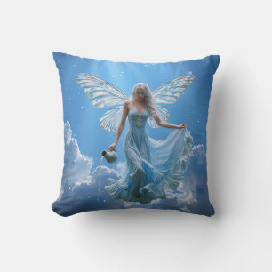 Beautiful Aquarius Fairy in the Clouds Throw Pillow