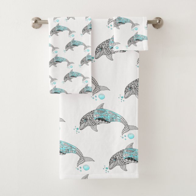 Beautiful Aquatic Dolphin  Bath Towel Set (Insitu)