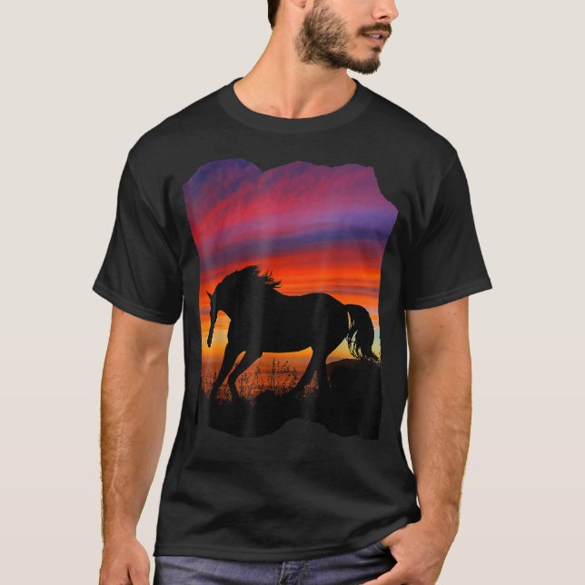 Beautiful Arabian horse sunset silhouette orange p T-Shirt (Front)