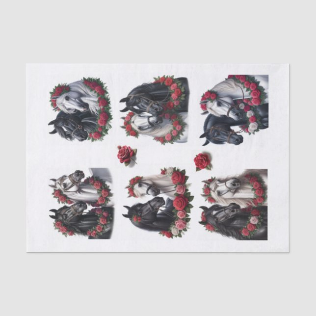 Beautiful Arabian Horses with Red Rose Wreaths Tissue Paper (Front)