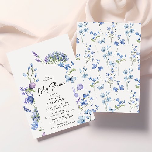 Beautiful Arch Blue Wildflower Baby Shower Invitation