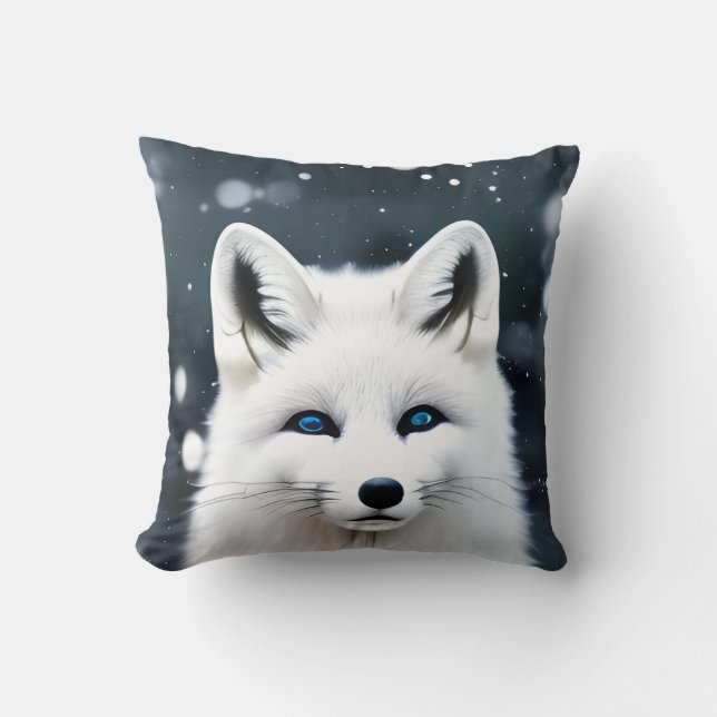 Beautiful Arctic Fox Throw Pillow (Front)