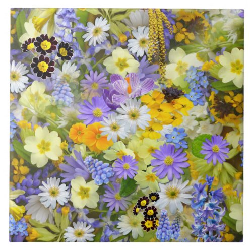 Beautiful Array of Colorful Flowers Ceramic Tile
