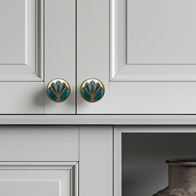 Beautiful Art Deco Abstract FloralTurquoise Gold   Ceramic Knob (Creator Uploaded)