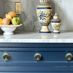 Beautiful Art Deco Blue Gold Turquoise Peacock Ceramic Knob