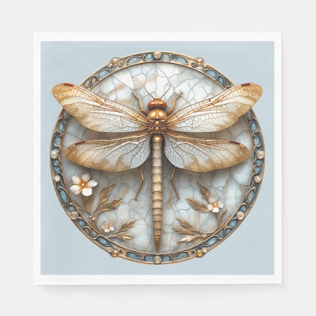 Beautiful Art Deco Dragonfly Gold Pearls Flowers Napkins (Front)