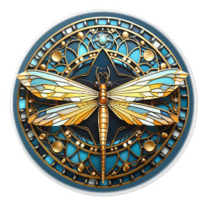 Beautiful,Art Deco Dragonfly Gold Turquoise  Ceramic Knob