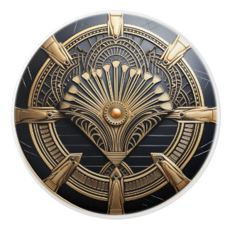 Beautiful Art Deco Elegant Gold & Black Ceramic Knob