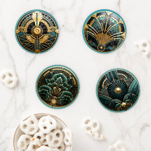 Beautiful Art Deco Elegant Gold Turquoise    Coaster Set