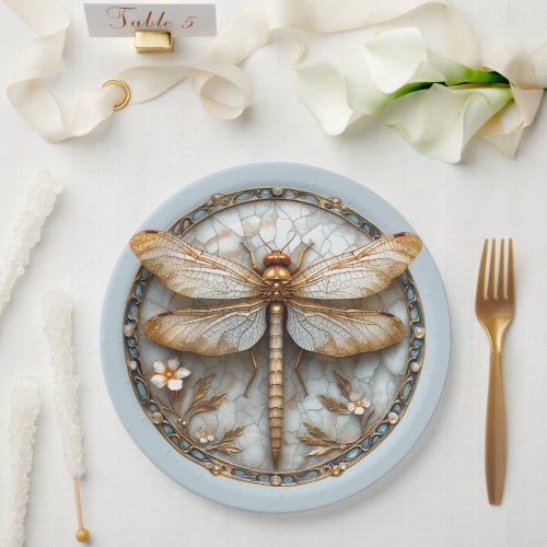 Beautiful Art Deco Enamel Dragonfly Gold Pearls Paper Plates