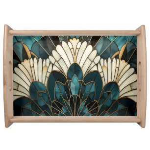 Beautiful Art Deco Gold Turquoise Teal White Serving Tray