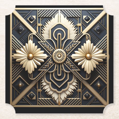 Beautiful Art Deco Ivory Cream Gold Black   Paper Coaster