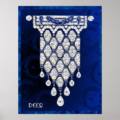 Beautiful Art Deco Jewellery Poster Blue Poster