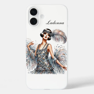 Beautiful Art Deco lady add name iPhone 16 Plus Case