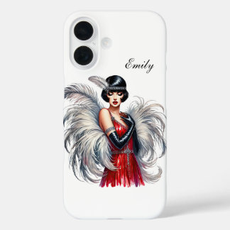 Beautiful Art Deco lady add your name iPhone 16 Case