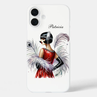 Beautiful Art Deco lady add your name iPhone 16 Plus Case