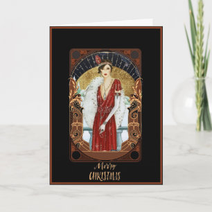 Beautiful Art Deco Lady Christmas Greeting Card