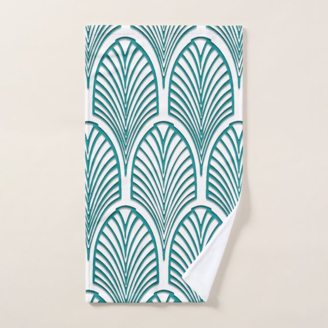 Beautiful,art deco, nouveau,template,teal,white,cu hand towel  (Hand Towel)