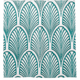 Beautiful,art deco, nouveau,template,teal,white,cu shower curtain