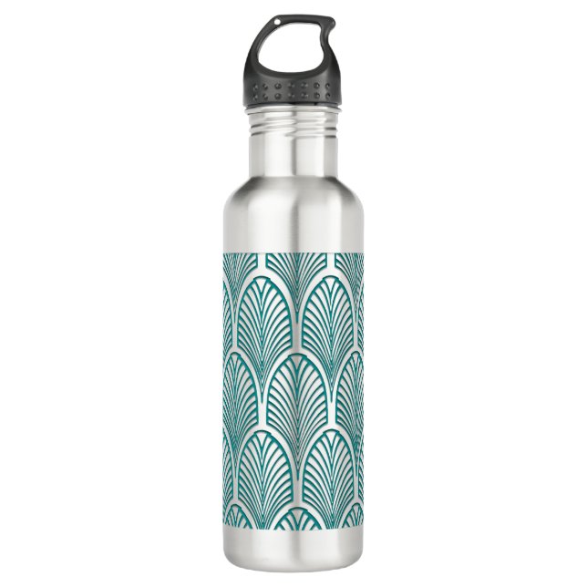Beautiful,art deco, nouveau,template,teal,white,cu stainless steel water bottle (Front)