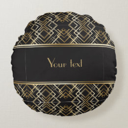 Beautiful,art deco,pattern,grey,beige,1920,retro,c round pillow