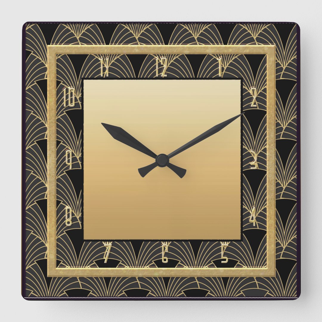 Beautiful Art Deco Patterned Square Wall Clock | Zazzle