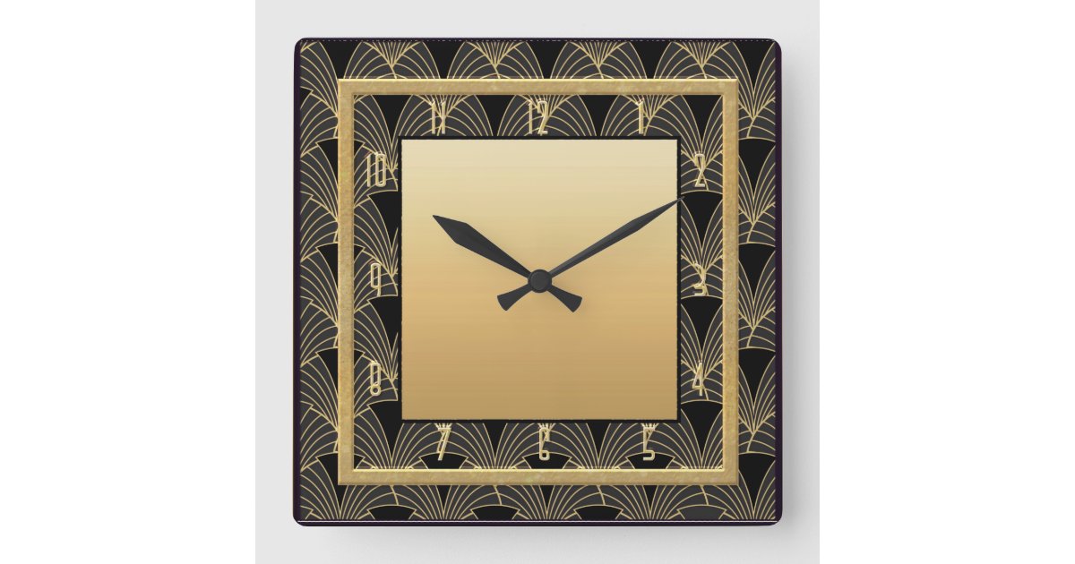 Beautiful Art Deco Patterned Square Wall Clock | Zazzle