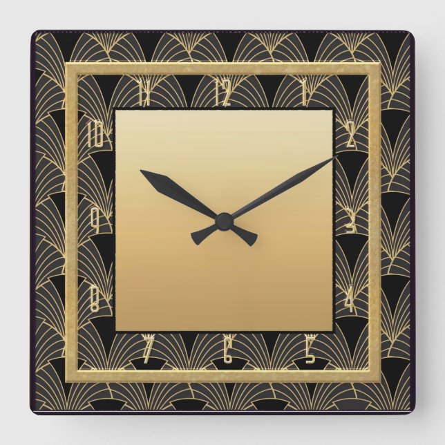 Beautiful Art Deco Patterned Square Wall Clock (Front)