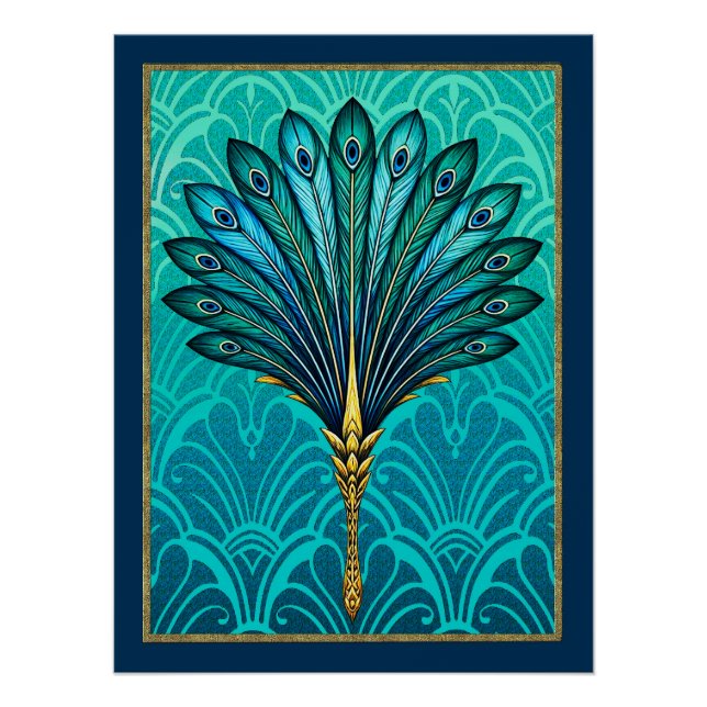  Beautiful Art Deco Peacock Fan Poster. Poster (Front)